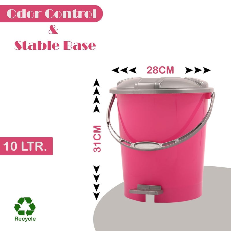 Kuber Industries Pack of 2 Pedal Dustbin 10 Liter Bathroom Dustbin with Lid Garbage Bin with Handle Dustbin for Kitchen Wet Dry Waste Bin Grey Check Dhakan Trash Can Pink - Image 3