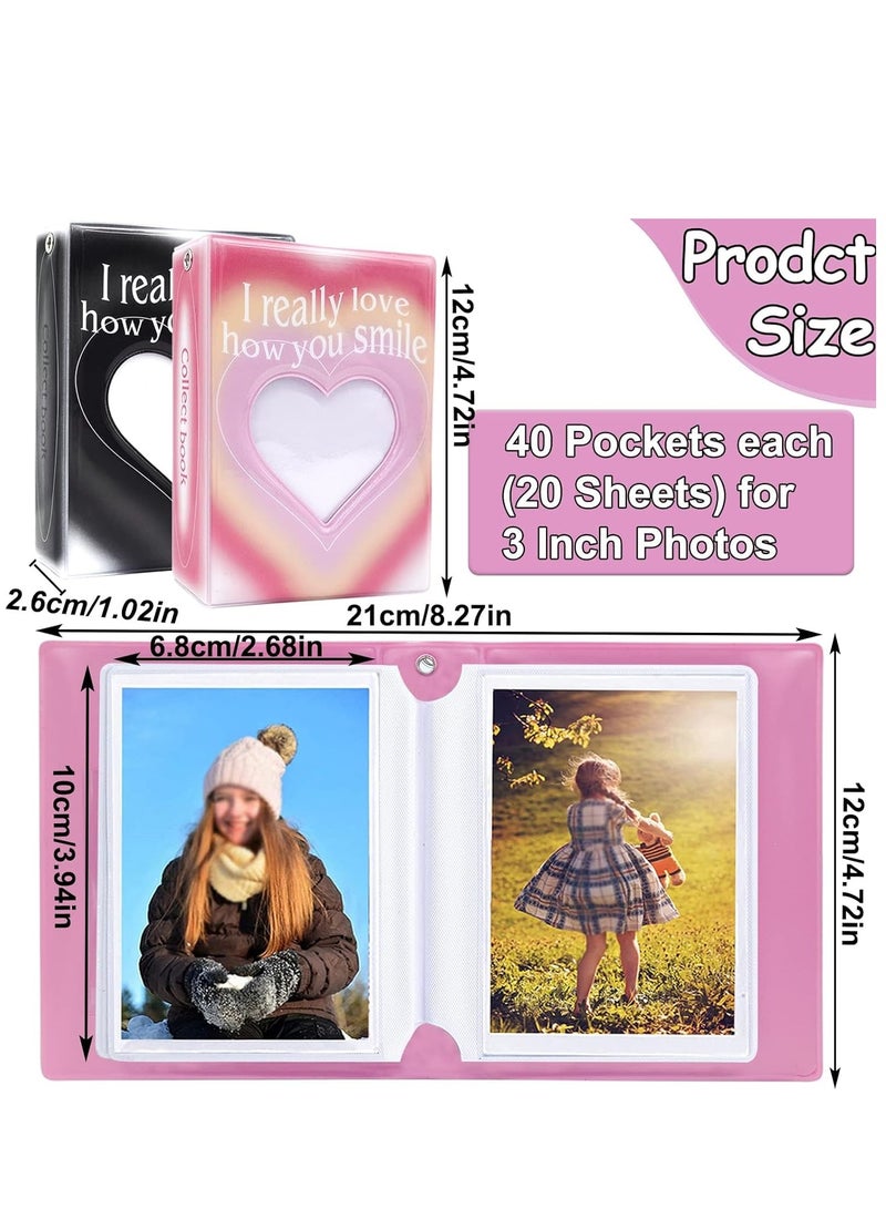 SOLARAE Kpop Photo Album 2 Packs Mini Kpop Photo Album Collect 40 Pockets 3 Inch Kpop Photocard Holder Book Small Photocard Binder Photo Card Binder Love Heart Hollow Picture Album for Photo Cards Picture - Image 4