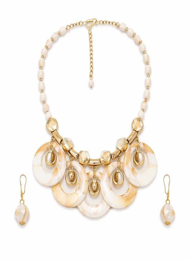 Les Bon Amis Multicolor Statement Necklace Set for Women with Earrings | Chunky Beaded Fashion Jewelry | Resin Pendant Necklace for Party, Wedding and Casual Wear - White - Image 2