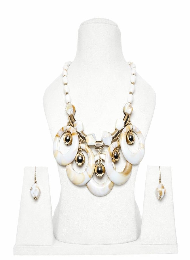 Les Bon Amis Multicolor Statement Necklace Set for Women with Earrings | Chunky Beaded Fashion Jewelry | Resin Pendant Necklace for Party, Wedding and Casual Wear - White - Image 1