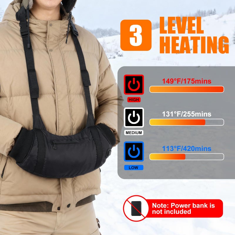 Deekypol Heated Hand Warmers Pouch Electric Heated Hand Muff with 3-Level Heat Setting, Adjustable Strap, 2 Pocket, and USB Plug Hand Warmer Pouch for Hunting, Football, Golf, Fishing, Camping(No Power Bank) - Image 3