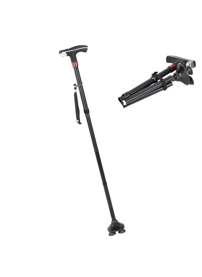 Thoraya Thicken Aluminum Alloy Adjustable Folding Cane Elderly Walking Sticks with Light Alertor  - Image 1