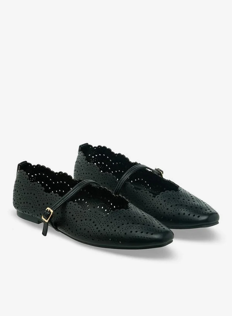 Flora Bella By Shoexpress BLACK Women Laser Cut Ballerina Shoes for Women | Best Price UAE
