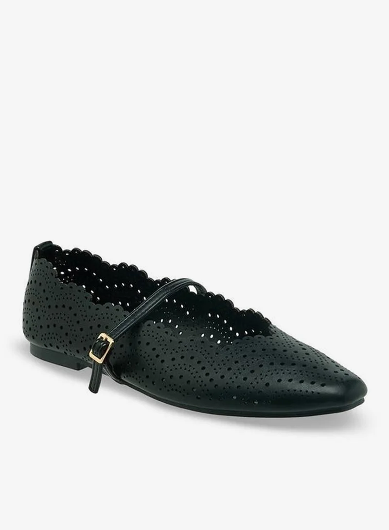 Flora Bella By Shoexpress BLACK Women Laser Cut Ballerina Shoes for Women | Best Price UAE