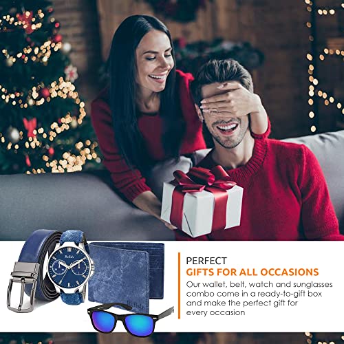 Relish Rubber Denim Analogue Men's And Boy's Watch, Belt, Wayfarer Sunglasses & Blue Wallet Combo Box For Gifts - Image 2