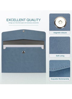 KASTWAVE File Folder, PU Leather A4 Document Holder File Organizer Filing Envelope Portfolio Case Tablet Sleeve with Magnetic Snap Closure for Home School Office Stationery Blue  - Image 2