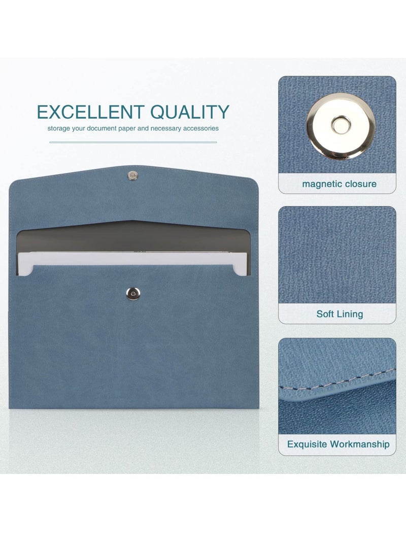 KASTWAVE - File Folder, PU Leather A4 Document Holder File Organizer Filing Envelope Portfolio Case Tablet Sleeve with Magnetic Snap Closure for Home School Office Stationery Blue - Image 1