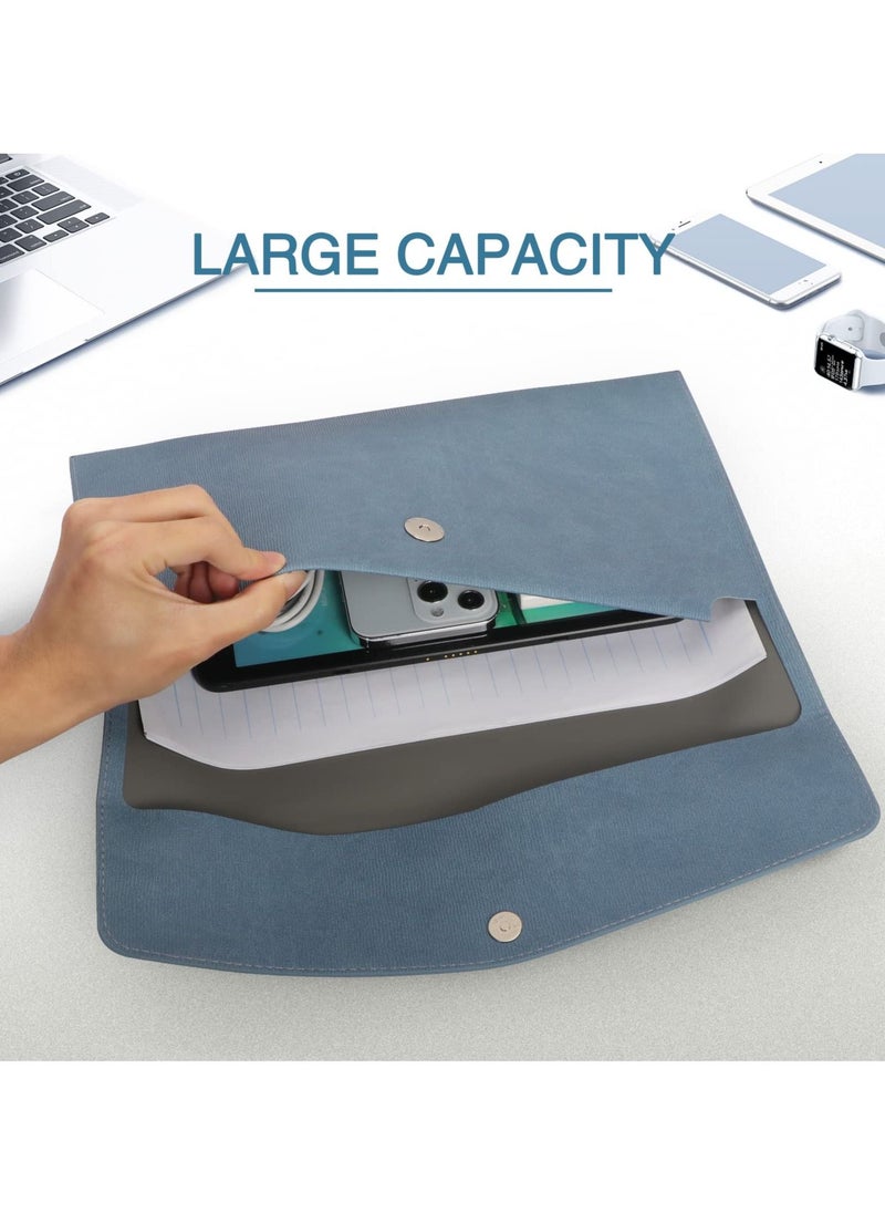 KASTWAVE - File Folder, PU Leather A4 Document Holder File Organizer Filing Envelope Portfolio Case Tablet Sleeve with Magnetic Snap Closure for Home School Office Stationery Blue - Image 1