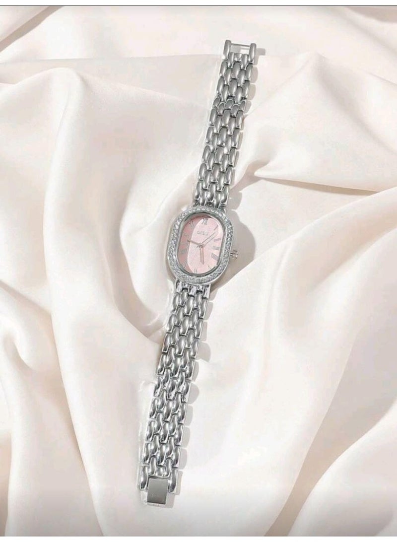 Shein 1pc Women's Oval Dial Two-Tone Stainless Steel Band Classic Business Quartz Watch With Diamonds - Image 2