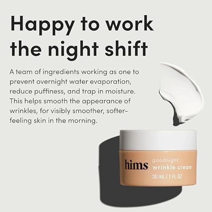 HIMS & HERS hims Goodnight Wrinkle Cream - Hydrating Men's Face Moisturizer with Hyaluronic Acid, Shea Butter & Caffeine - Reduces Wrinkles While You Sleep - 1 fl oz - Image 4