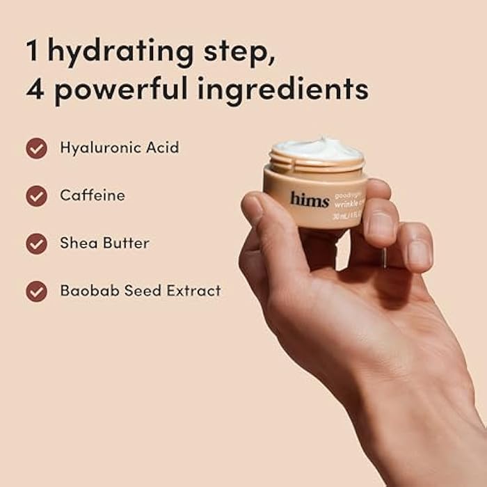 HIMS & HERS hims Goodnight Wrinkle Cream - Hydrating Men's Face Moisturizer with Hyaluronic Acid, Shea Butter & Caffeine - Reduces Wrinkles While You Sleep - 1 fl oz - Image 5
