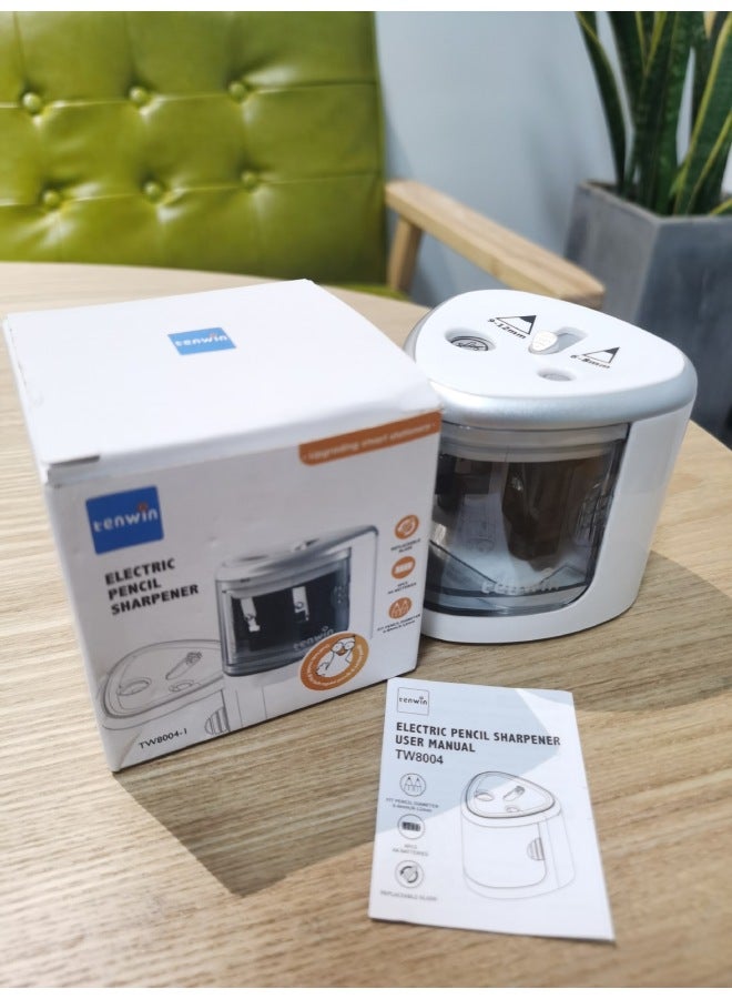tenwin Double Hole Electric Pencil Sharpener For Primary School Students Semi-automatic Thickness Two Hole Pencil Sharpener Machine Battery 8004 - Image 1