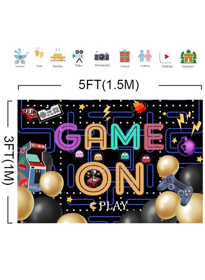 Lofaris Game On Backdrop Video Game for Boys Birthday Photography Background Colorful Lights Party Supplies Kids Adults Gaming Party Decorations Baby Shower Cake Table Photo Booth 7x5ft - Image 5