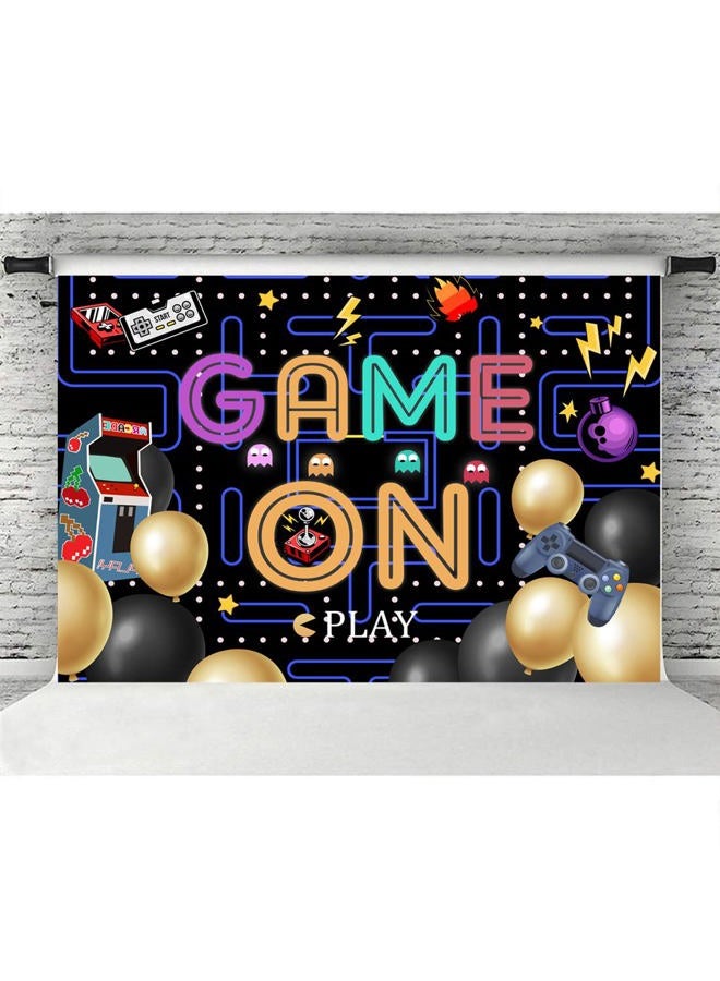 Lofaris Game On Backdrop Video Game for Boys Birthday Photography Background Colorful Lights Party Supplies Kids Adults Gaming Party Decorations Baby Shower Cake Table Photo Booth 7x5ft - Image 2