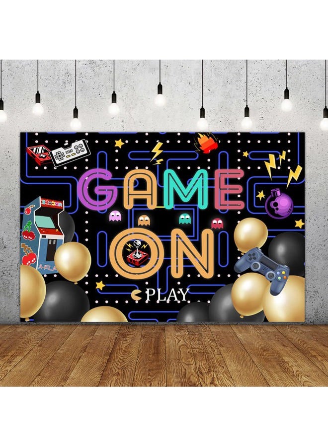 Lofaris Game On Backdrop Video Game for Boys Birthday Photography Background Colorful Lights Party Supplies Kids Adults Gaming Party Decorations Baby Shower Cake Table Photo Booth 7x5ft - Image 1