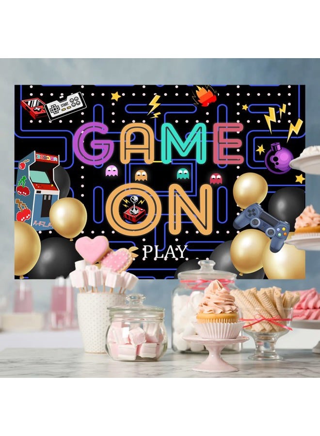 Lofaris Game On Backdrop Video Game for Boys Birthday Photography Background Colorful Lights Party Supplies Kids Adults Gaming Party Decorations Baby Shower Cake Table Photo Booth 7x5ft - Image 3