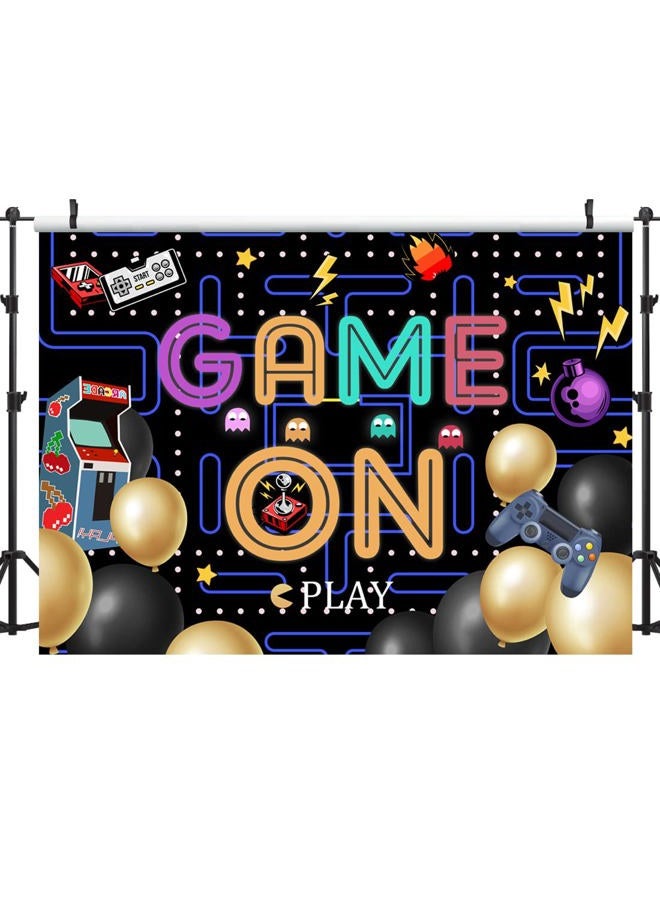 Lofaris Game On Backdrop Video Game for Boys Birthday Photography Background Colorful Lights Party Supplies Kids Adults Gaming Party Decorations Baby Shower Cake Table Photo Booth 7x5ft - Image 4