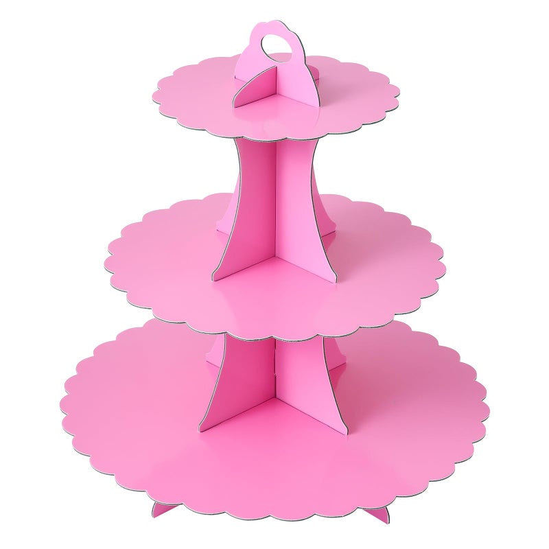 Soleebee 3-Tier Cupcake Stand, Cardboard Cupcake Tower, Dessert Cup Cake Stand Tower for Birthday Wedding Party Decoration, Cupcake Tier Stand 1 Set (Hot Pink) - Image 1