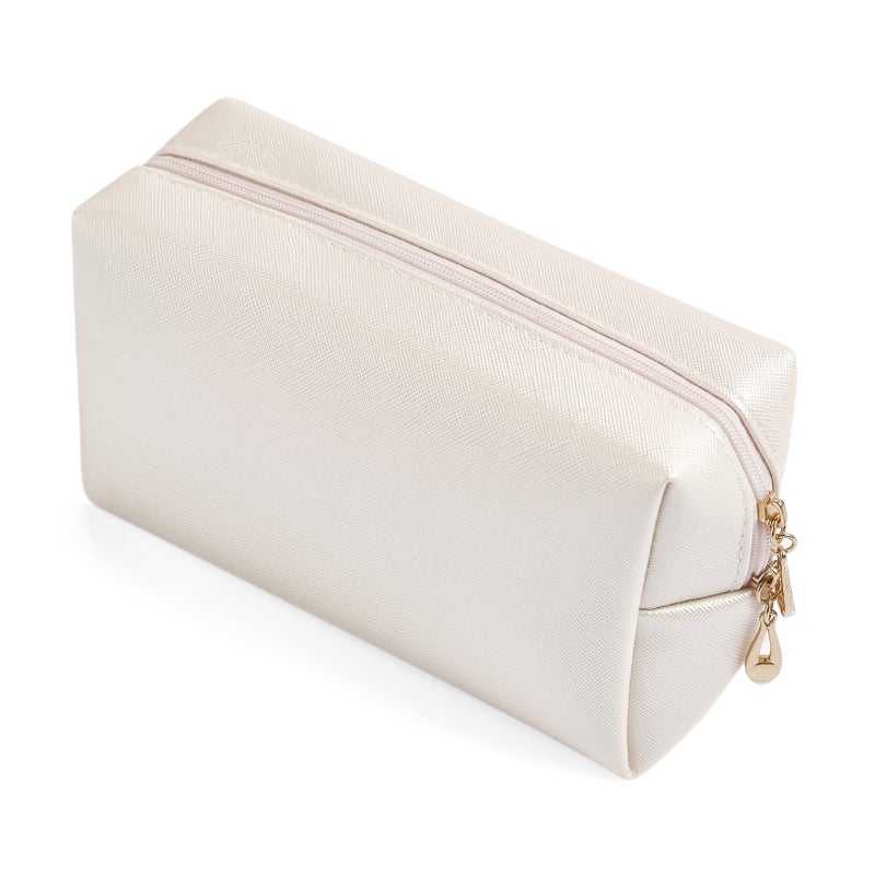 Sohynca Pu Leather Cosmetic Bag For Women Minimalism Makeup Bag For Daily Use Portable Storage Purse Small Neat Cosmetic Pouch Water-Resistant Toiletry Bag For Travel (Ivory White) - Image 1