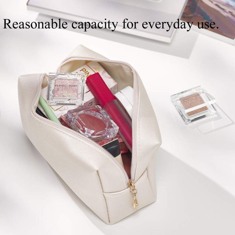 Sohynca Pu Leather Cosmetic Bag For Women Minimalism Makeup Bag For Daily Use Portable Storage Purse Small Neat Cosmetic Pouch Water-Resistant Toiletry Bag For Travel (Ivory White) - Image 3