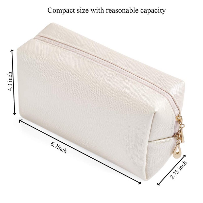 Sohynca Pu Leather Cosmetic Bag For Women Minimalism Makeup Bag For Daily Use Portable Storage Purse Small Neat Cosmetic Pouch Water-Resistant Toiletry Bag For Travel (Ivory White) - Image 2