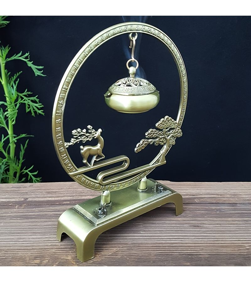 Elegant Metal Fulu Incense Burner With Golden Bell And Tree Design Zinc Alloy No Electricity Needed For Home Office Tea Room Decor Enhances Attention Peace Meditation Gift Office Fragrance Traditional Aesthetic Intricate Craftsmanship - Image 4