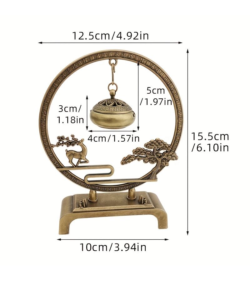 Elegant Metal Fulu Incense Burner With Golden Bell And Tree Design Zinc Alloy No Electricity Needed For Home Office Tea Room Decor Enhances Attention Peace Meditation Gift Office Fragrance Traditional Aesthetic Intricate Craftsmanship - Image 3