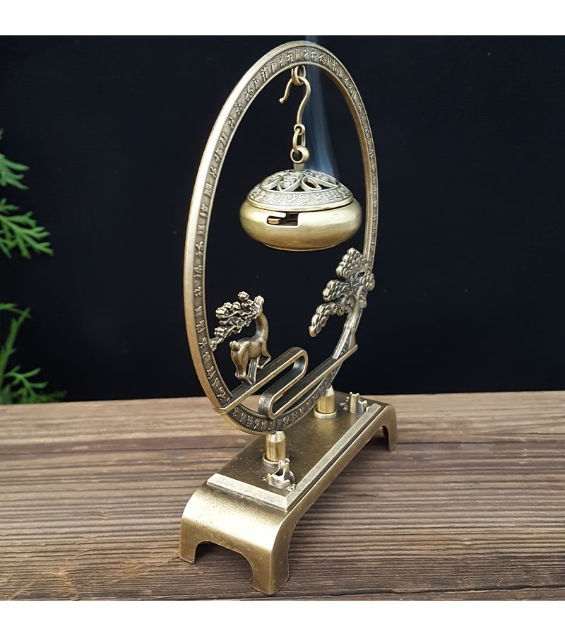 Elegant Metal Fulu Incense Burner With Golden Bell And Tree Design Zinc Alloy No Electricity Needed For Home Office Tea Room Decor Enhances Attention Peace Meditation Gift Office Fragrance Traditional Aesthetic Intricate Craftsmanship - Image 5