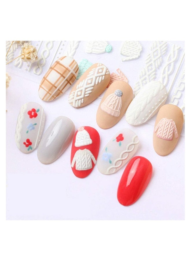 Generic 3D Acrylic Engraved Frosted Nail Stickers Elegant Sweater Design DIY Nail Art 4 Sheets Set - Image 1