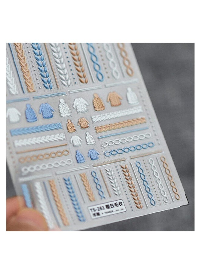 Generic 3D Acrylic Engraved Frosted Nail Stickers Elegant Sweater Design DIY Nail Art 4 Sheets Set - Image 3
