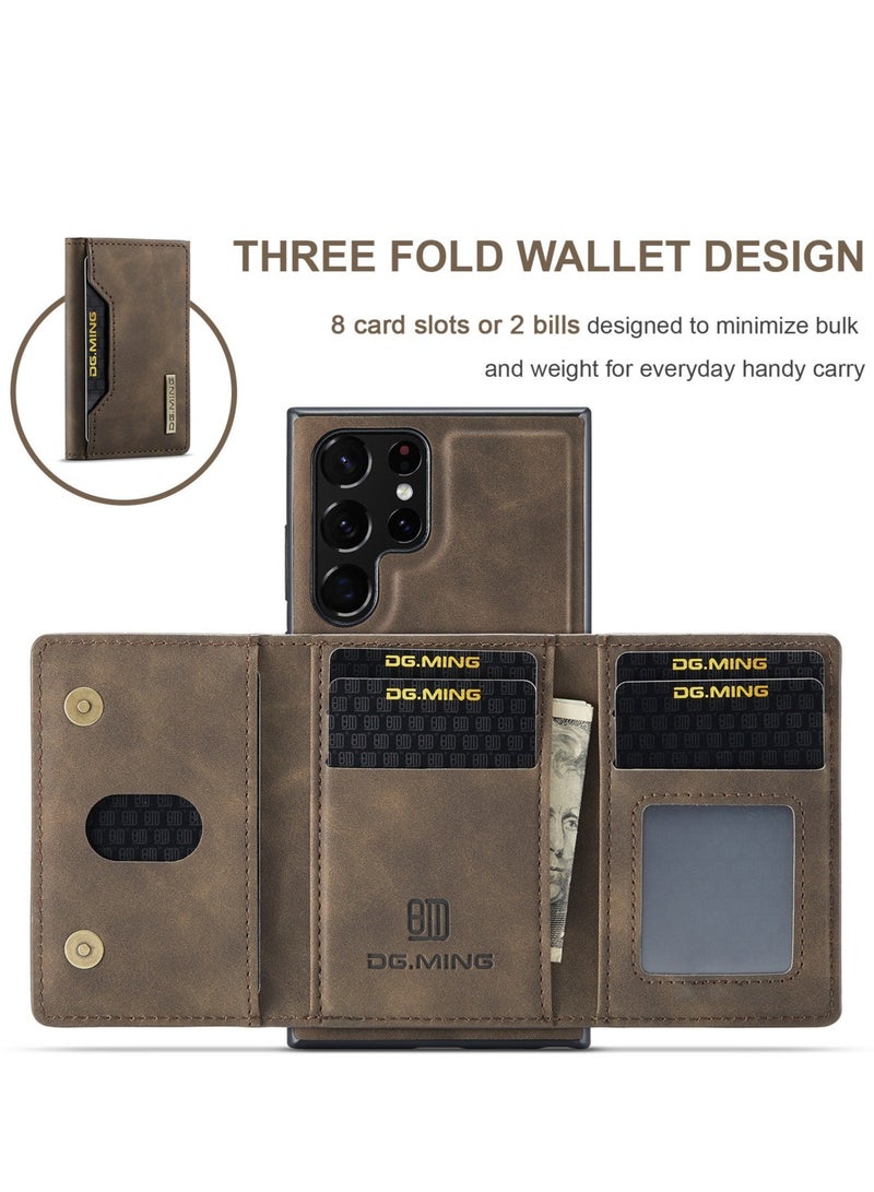 Dg Ming Samsung Galaxy S24 Ultra 2 in 1 Clutch Wallet, Vintage Slim Leather Case Magnetic Detachable Tri-Fold Wallet,  Leather Case with Card Holder Pocket Slim Case - Image 4