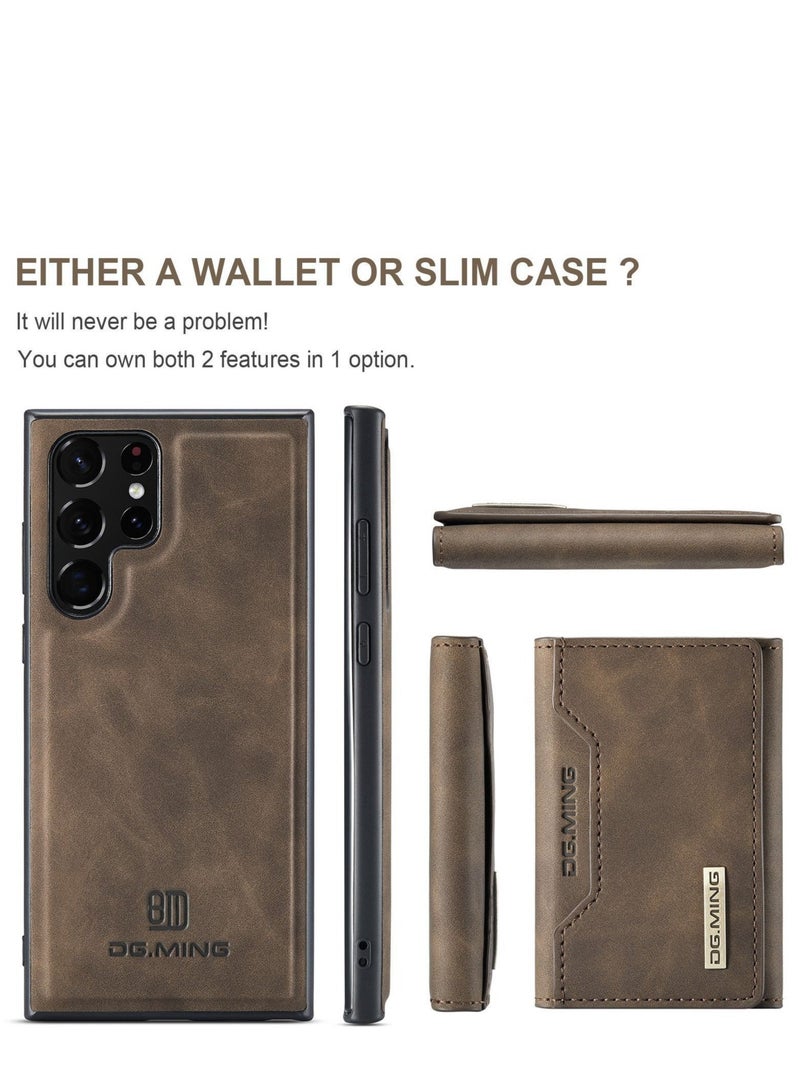 Dg Ming Samsung Galaxy S24 Ultra 2 in 1 Clutch Wallet, Vintage Slim Leather Case Magnetic Detachable Tri-Fold Wallet,  Leather Case with Card Holder Pocket Slim Case - Image 2