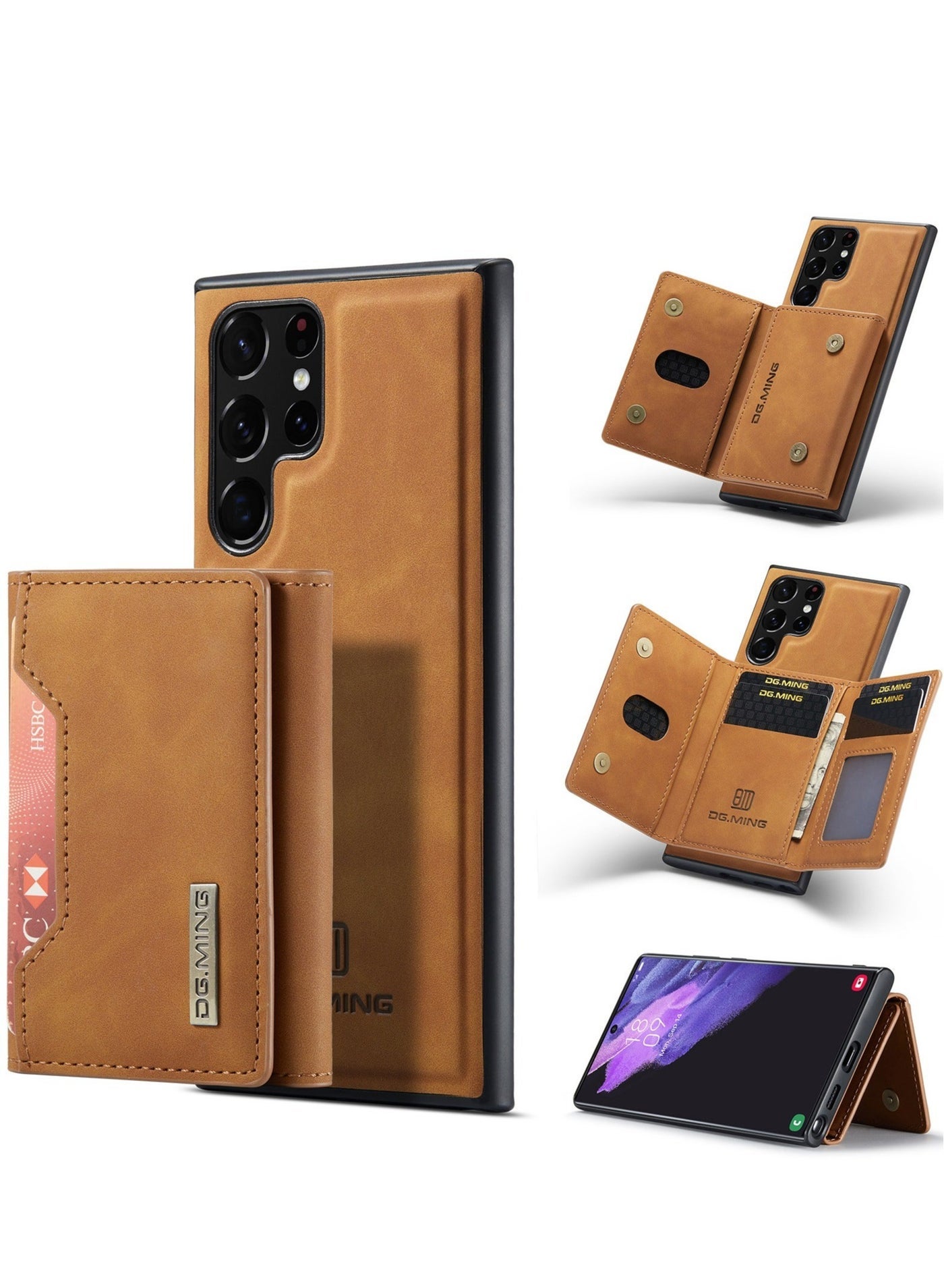 Dg Ming Samsung Galaxy S24 Ultra 2 in 1 Clutch Wallet, Vintage Slim Leather Case Magnetic Detachable Tri-Fold Wallet, Leather Case with Card Holder Pocket Slim Case