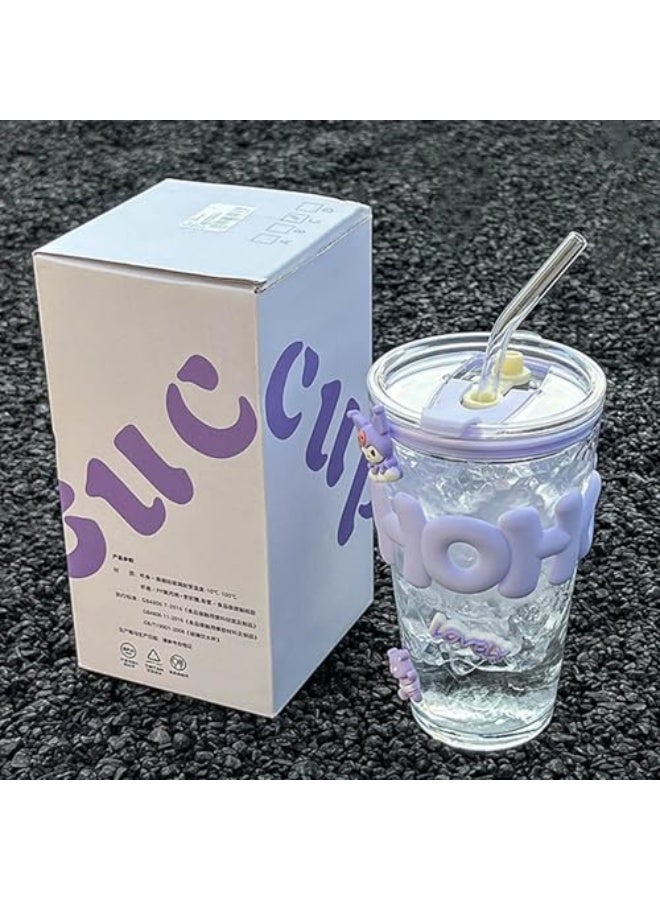 AQUILUX Glass Cups with Lid and Straw, 16 Oz Glass Water Bottles with Silicone Sleeve, Clear Iced Coffee Cups, Large Capacity Straw Drinking Cup with Lid, Summer Crushed Ice Cup Companion Gift (Size : Yellow - Image 4