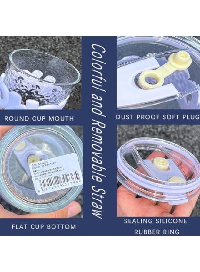 AQUILUX Glass Cups with Lid and Straw, 16 Oz Glass Water Bottles with Silicone Sleeve, Clear Iced Coffee Cups, Large Capacity Straw Drinking Cup with Lid, Summer Crushed Ice Cup Companion Gift (Size : Yellow - Image 3