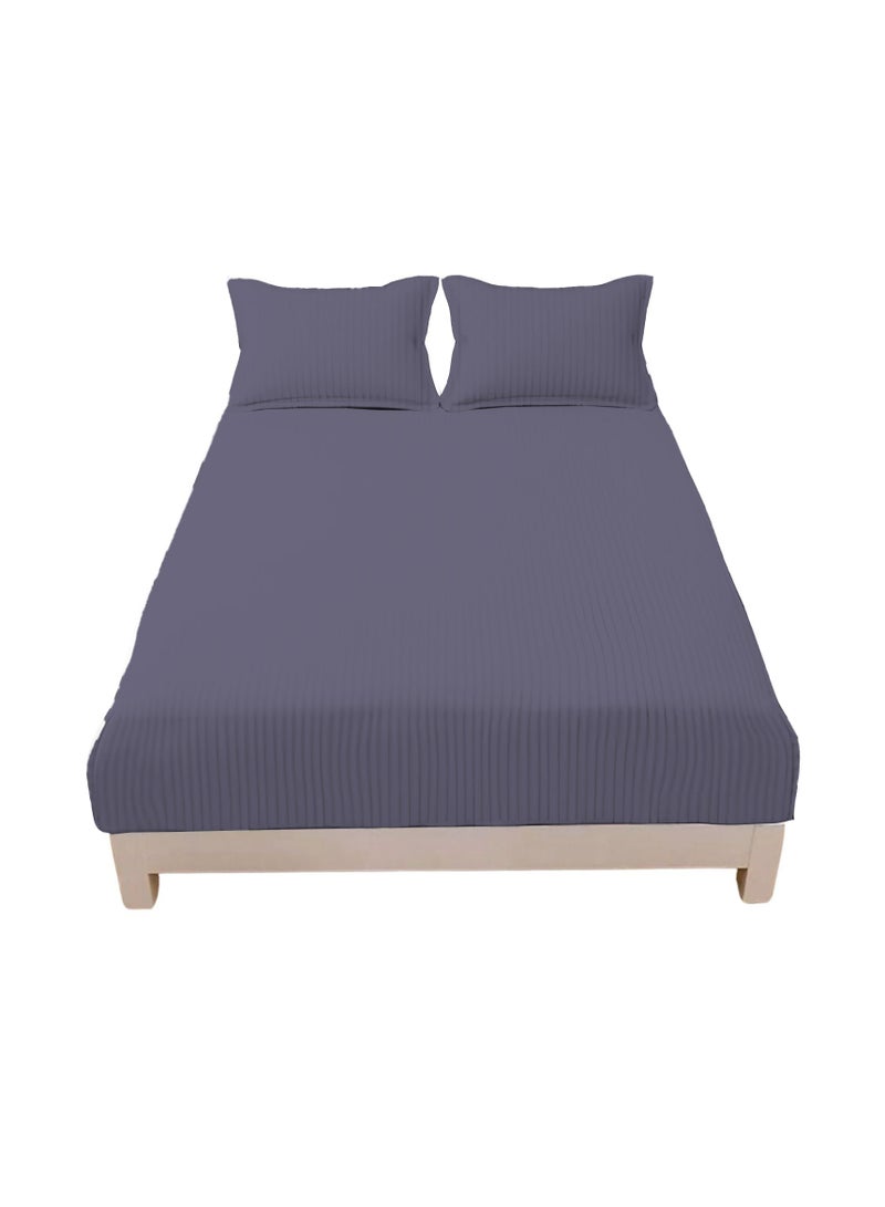 المنزل الذكي هوم سمارت ملاءة سرير مخططة من القطن مع غطاء وسادة باللون الرمادي الداكن - Image 1