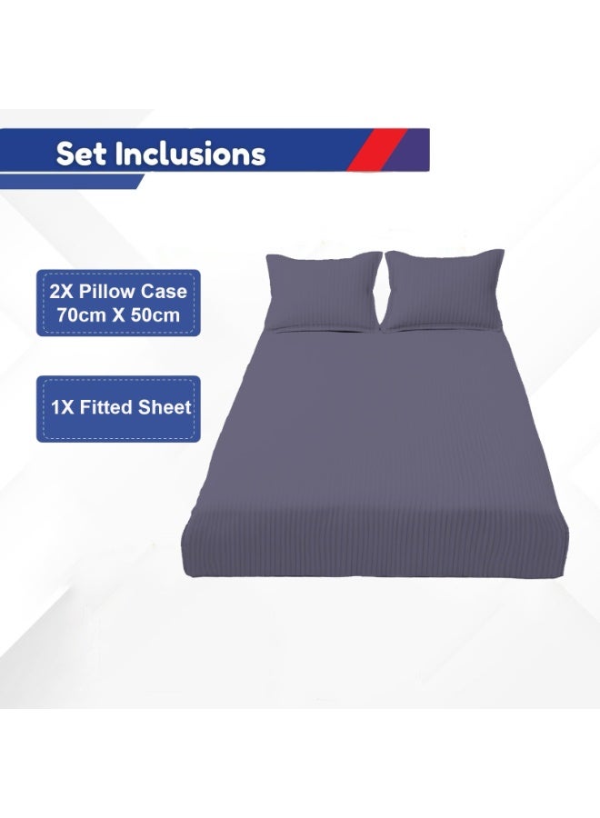 المنزل الذكي هوم سمارت ملاءة سرير مخططة من القطن مع غطاء وسادة باللون الرمادي الداكن - Image 2