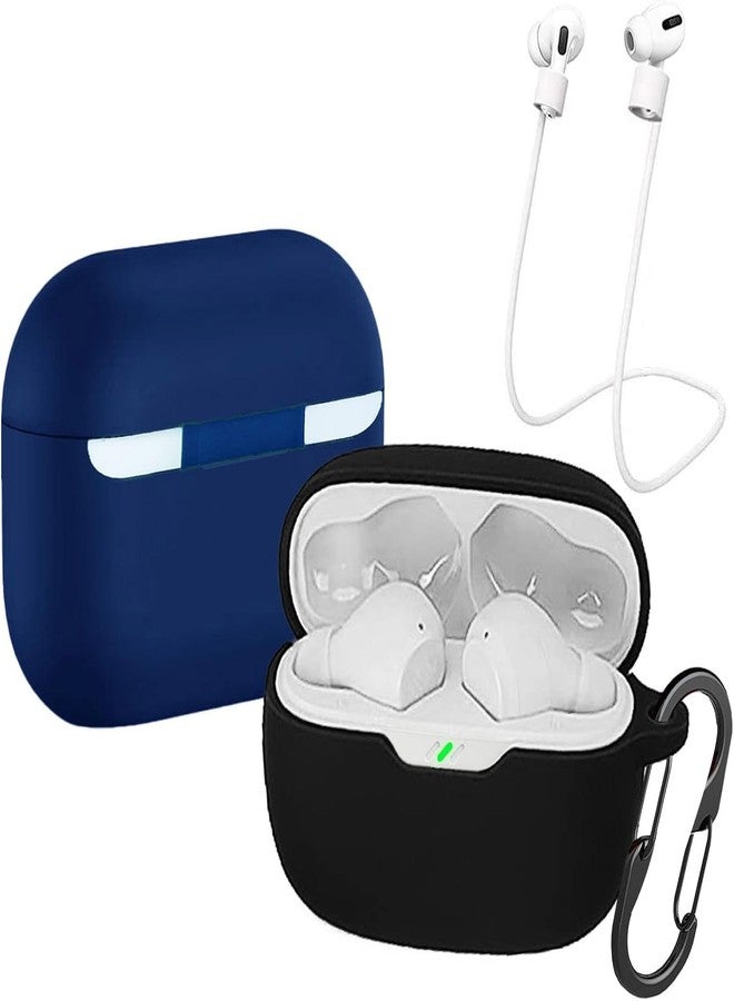 EasyBee [2 Pack] easyBee Case Compatible with JBL Vibe Beam/JBL Vibe Beam 2 Charging Cover, with 2 Keychain and 2 Anti-Lost Strap, Soft Liquid Silicone Ultra Thin Shockproof Protective Kit - Black and Blue - Image 1