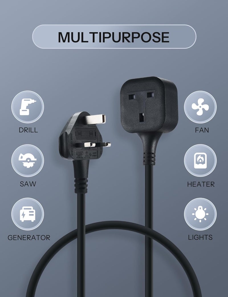 WHonor Extension Lead 10m, 1 Way Extension Cord with UK 3 Pin Plug Power Strip, Tough and Fireproof Single Extension Socket for Home&Office (10m, black) - Image 2