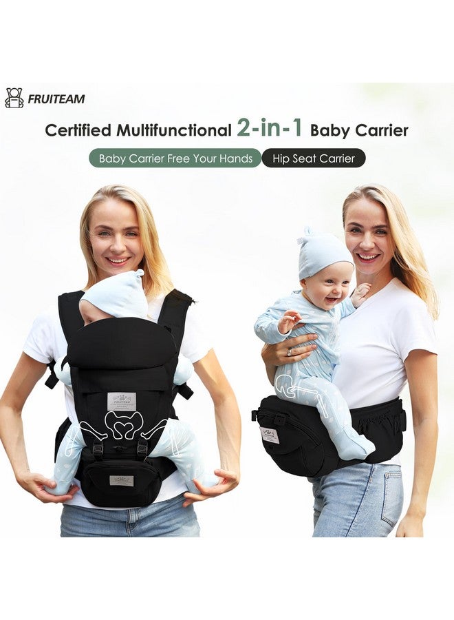 FRUITEAM Baby Carrier Newborn To Toddler, Safety-Certified Baby Carrier With Hip Seat, Ergonomic 6-In-1 Baby Carrier With Head Support, Adjustable & Removable Baby Holder For All Seasons, Black - Image 2