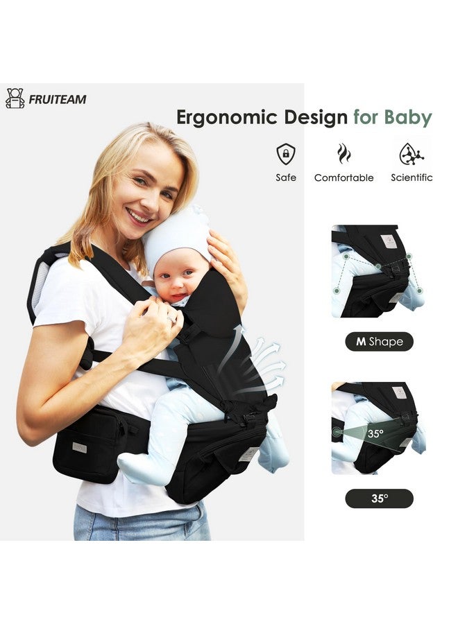 FRUITEAM Baby Carrier Newborn To Toddler, Safety-Certified Baby Carrier With Hip Seat, Ergonomic 6-In-1 Baby Carrier With Head Support, Adjustable & Removable Baby Holder For All Seasons, Black - Image 5