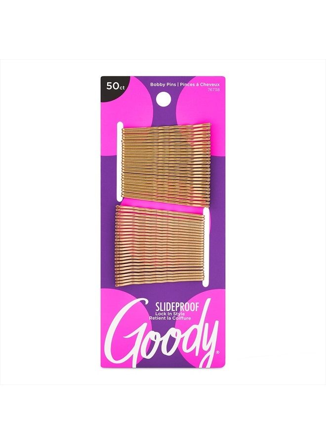 Goody Ouchless Hair Bobby Pins - 50 Count, Metallic Blonde - Slideproof and Lock In Place - Suitable for All Hair Types - Pain-Free Hair Accessories for Women and Girls - All Day Comfort - Image 1