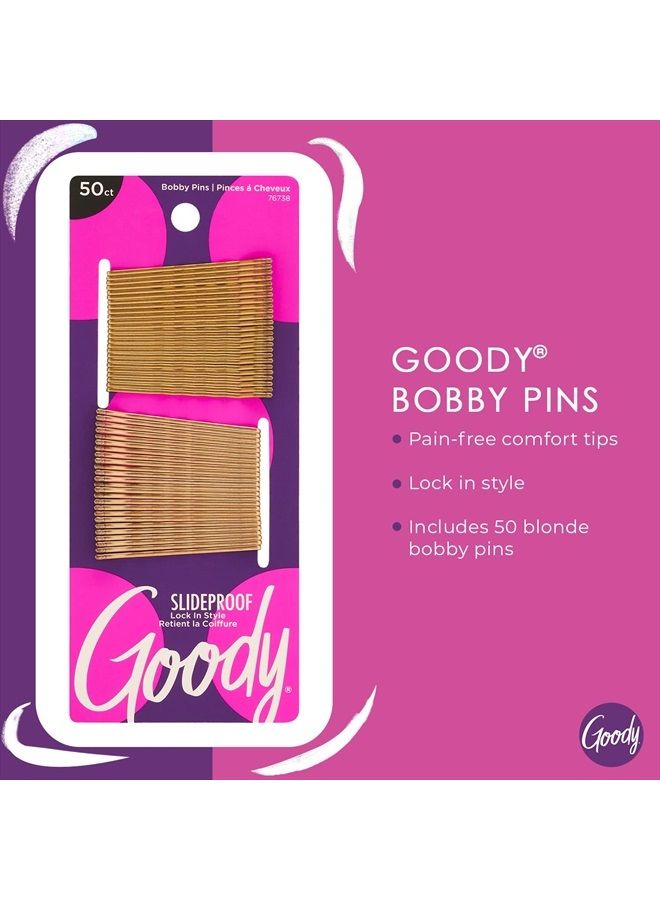 Goody Ouchless Hair Bobby Pins - 50 Count, Metallic Blonde - Slideproof and Lock In Place - Suitable for All Hair Types - Pain-Free Hair Accessories for Women and Girls - All Day Comfort - Image 2