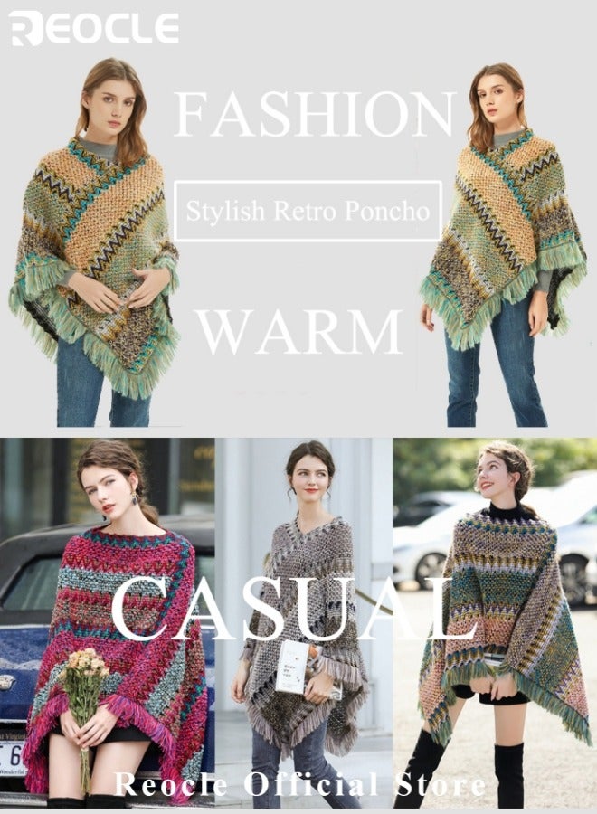 ريوكل عباءة نسائية متماسكة ذات شرابة متماسكة معطف شتوي أنيق وأنيق وشال دافئ وشال كاجوال أنيق للسيدات للمنزل والمكتب والسفر والحفلات - Image 2