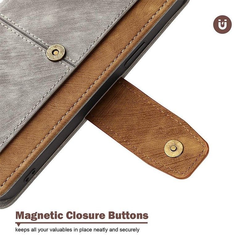 إيروريكس جراب هاتف من الجلد الصناعي بخياطة ملونة لهاتف Samsung Galaxy S25 Ultra 5G مع خاصية حجب RFID (رمادي) - Image 5