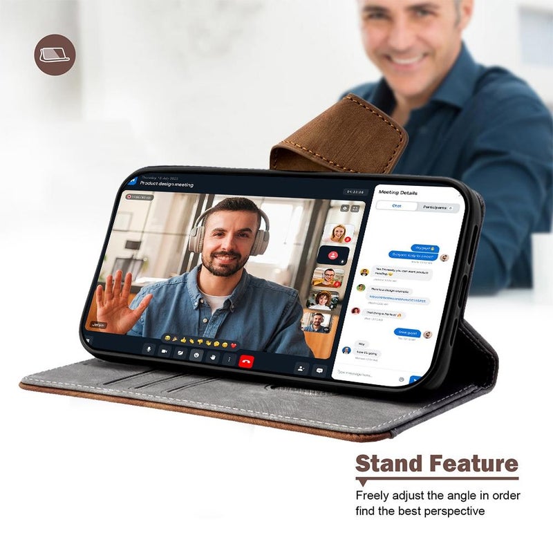 إيروريكس جراب هاتف من الجلد الصناعي بخياطة ملونة لهاتف Samsung Galaxy S25 Ultra 5G مع خاصية حجب RFID (رمادي) - Image 4