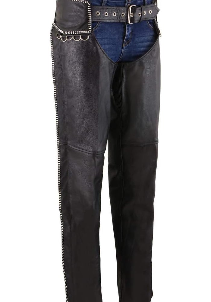 Milwaukee Leather شورتات جلدية كلاسيكية سوداء للسيدات من ميلووكي MLL6502 مع زينة من الأحجار الكريمة - متوسط - Image 1