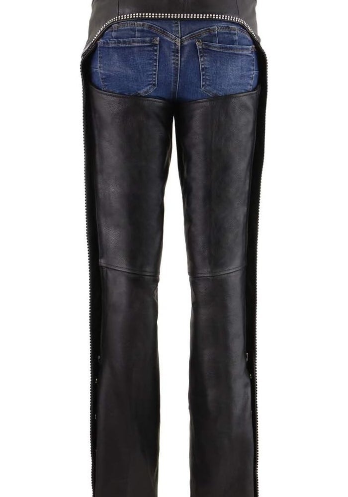 Milwaukee Leather شورتات جلدية كلاسيكية سوداء للسيدات من ميلووكي MLL6502 مع زينة من الأحجار الكريمة - متوسط - Image 2