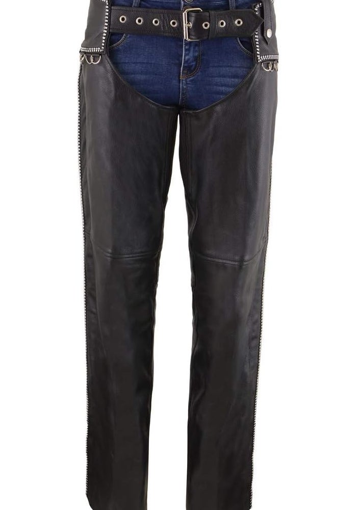 Milwaukee Leather شورتات جلدية كلاسيكية سوداء للسيدات من ميلووكي MLL6502 مع زينة من الأحجار الكريمة - متوسط - Image 4