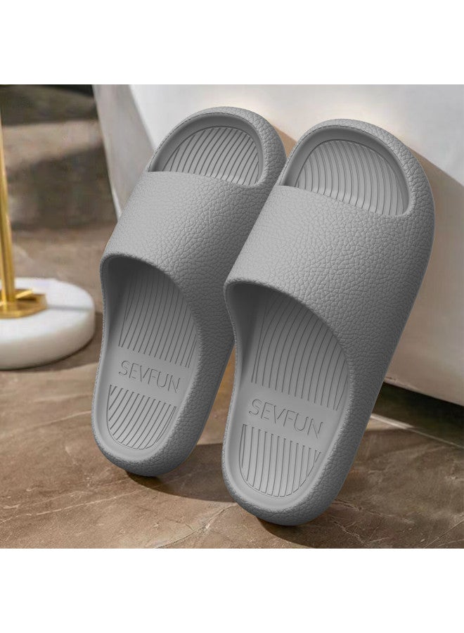 Sevfun Qisefang Slippers, Men's Leather Texture, Eva Skin-friendly, For Home And Bathroom Use, Quick-drying, Non-slip, Couples' Thick-soled Sandals, Gray, Size 42-43 - Image 2